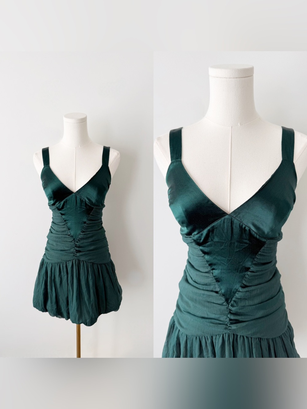 Marciano emerald green 100% silk mini dress.